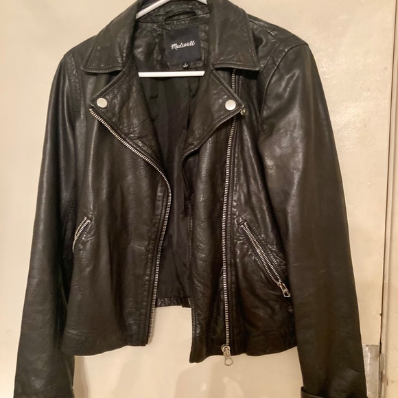 Washed Leather Moto Jacket - Small - TRUE BLACK 89140292 - Picture 2 of 9